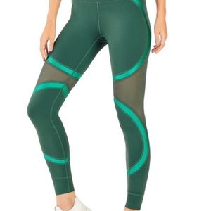 Fabletics High Waisted Green Shine PowerHold Leggings Green Mesh Size S